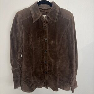 Valerie Steven's Leather Brown‎ Suede Jacket Size Pm Button Up